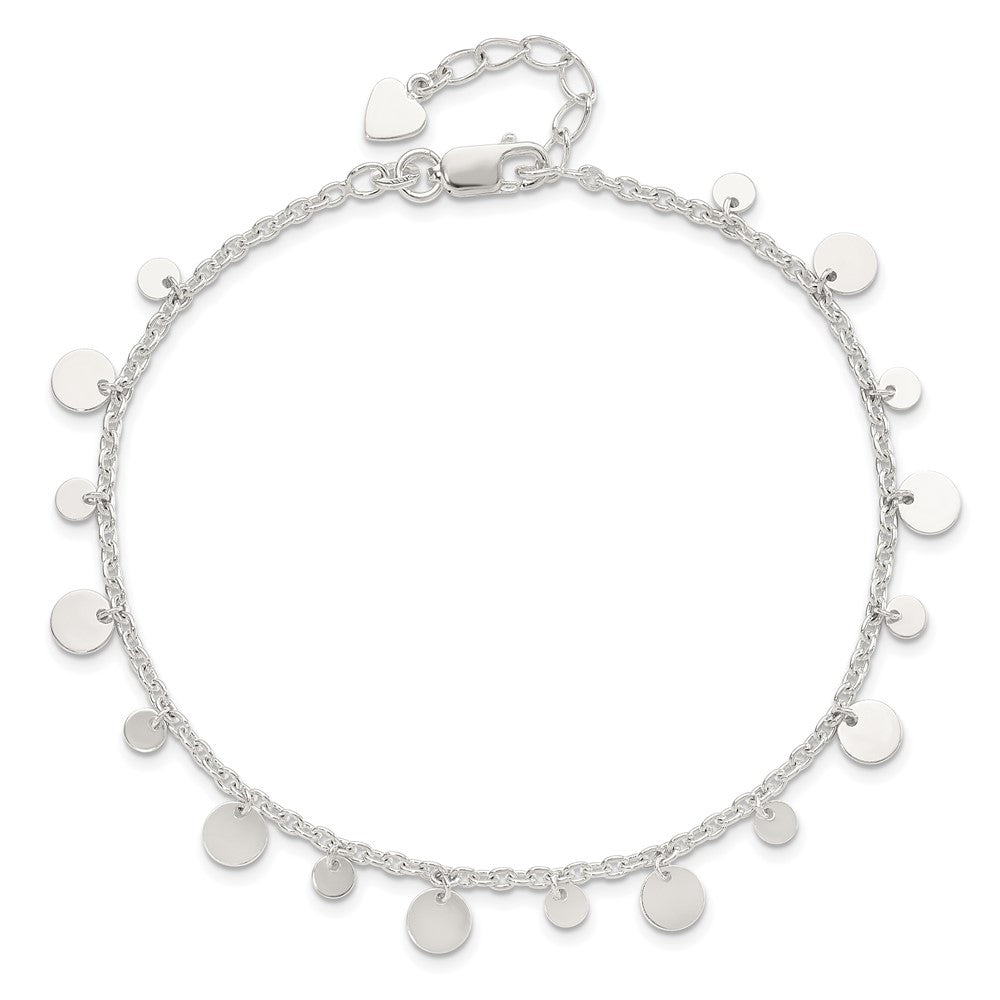 Sterling Silver Dangling Circle 9in Plus 1 in ext Anklet 10 inches