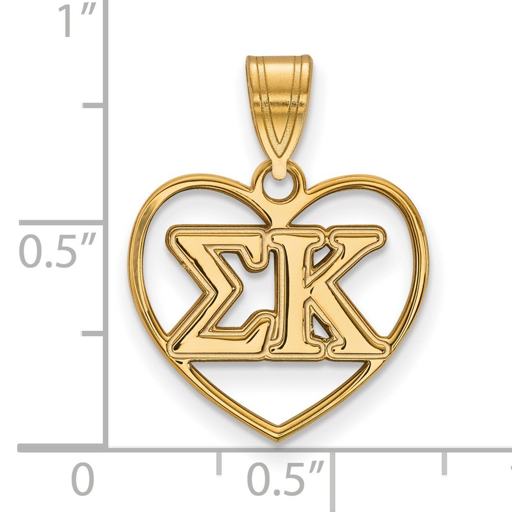 Sterling Silver w/ 14K Yellow Gold-Plated Official Licensed Greek Sororities Sigma Kappa (??) Heart Pendant