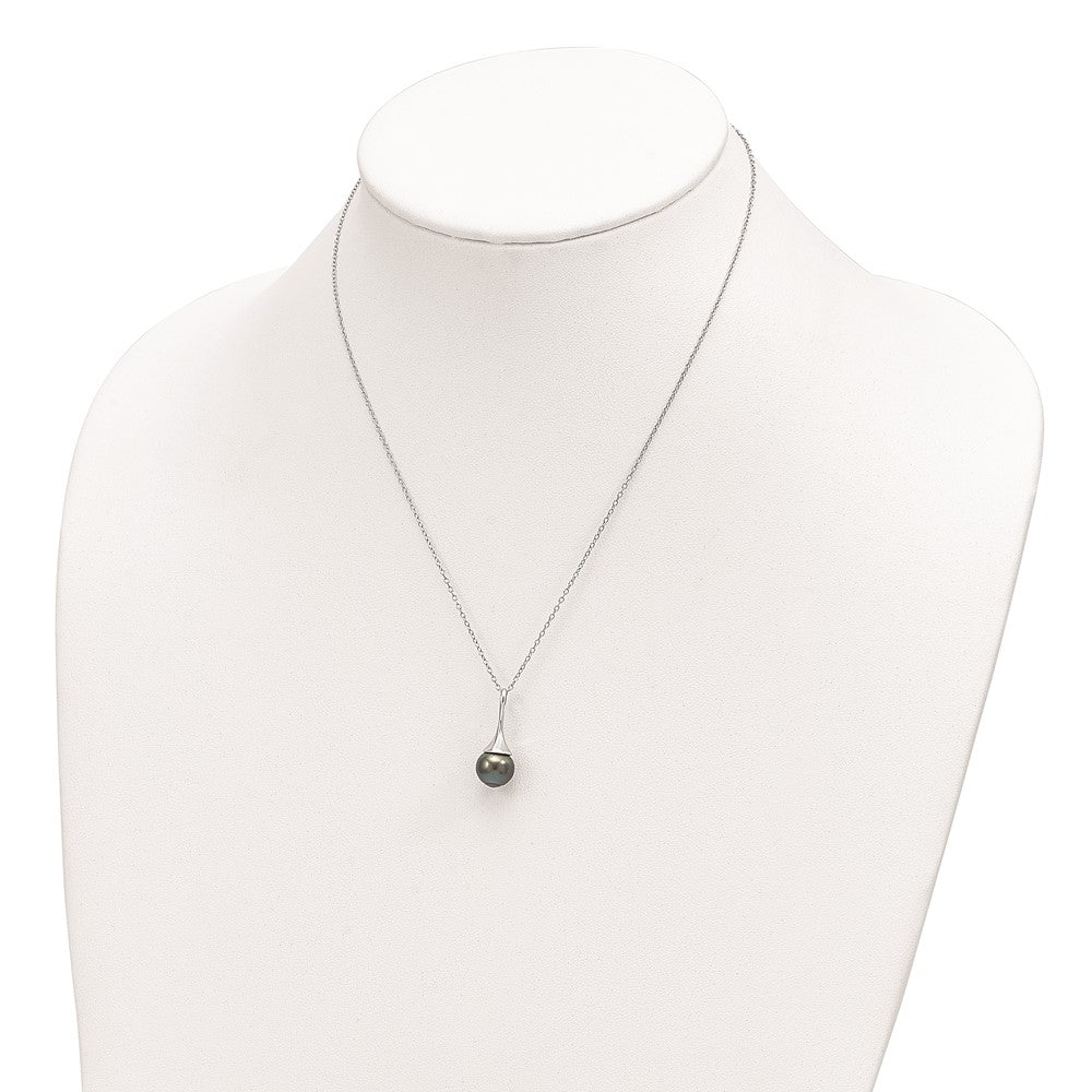 Sterling Silver Rhodium-plated 9-10mm Black Teardrop Tahitian Saltwater Cultured Pearl 17 inch Necklace 17 Inches