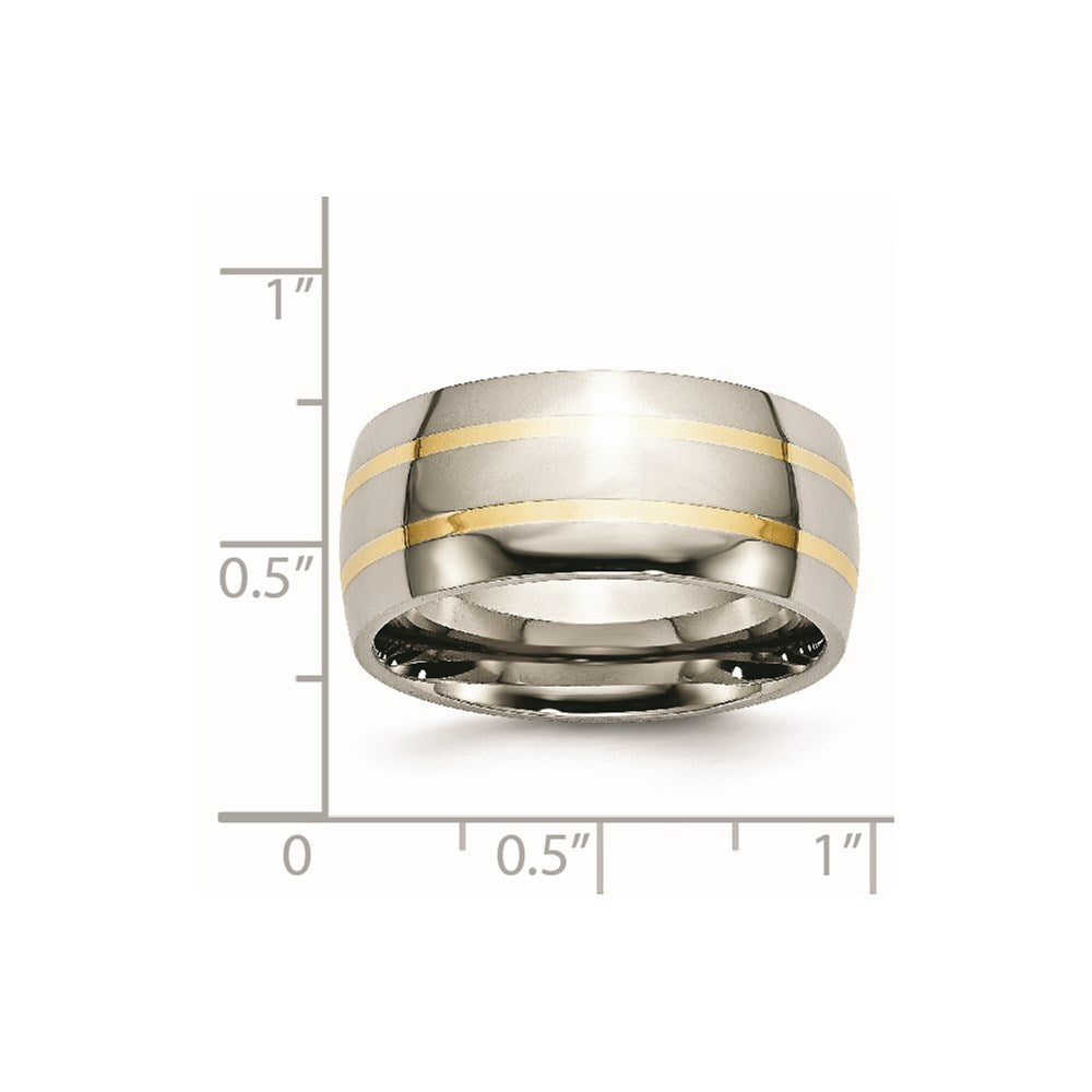 Titanium Polished w/14k Yellow Inlay 10mm Band Size - 11.5