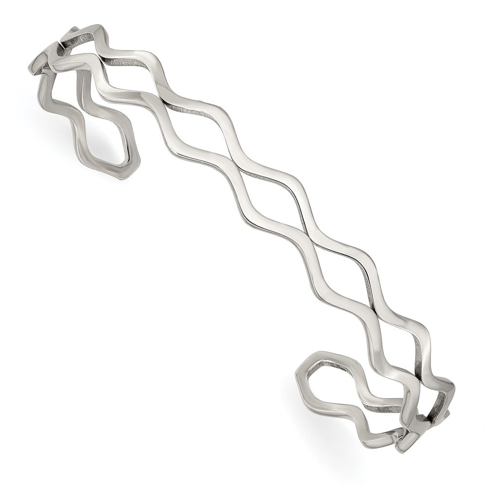 Stainless Steel Polished Wavy Cuff Bangle