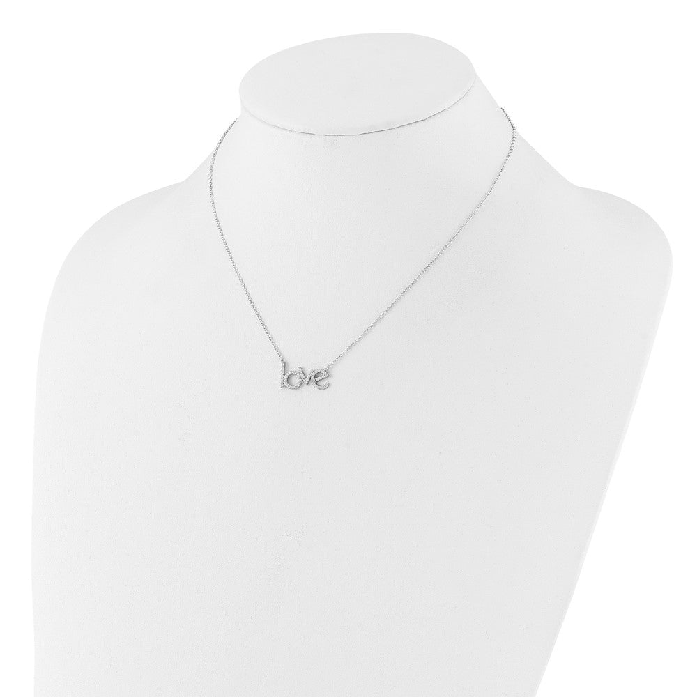 Sterling Silver Rhodium-plated CZ LOVE 16in w/1.75in ext Necklace 16 Inches
