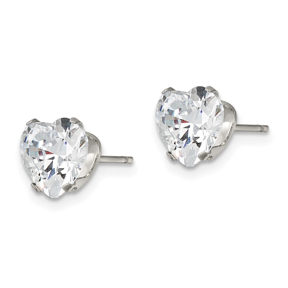 Stainless Steel Polished 8mm Heart CZ Stud Post Earrings