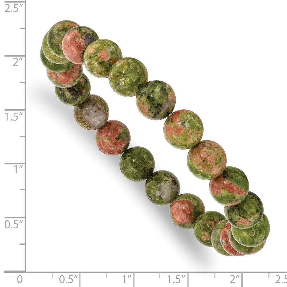 Beaded Stretch Unakite Agate Bracelet 6.75 inches