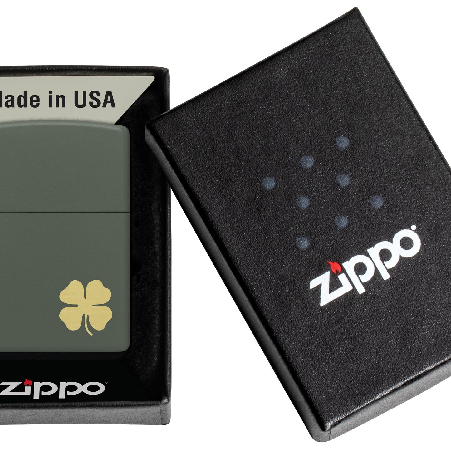 Zippo Four Leaf Clover Green Matte Pocket Lighter