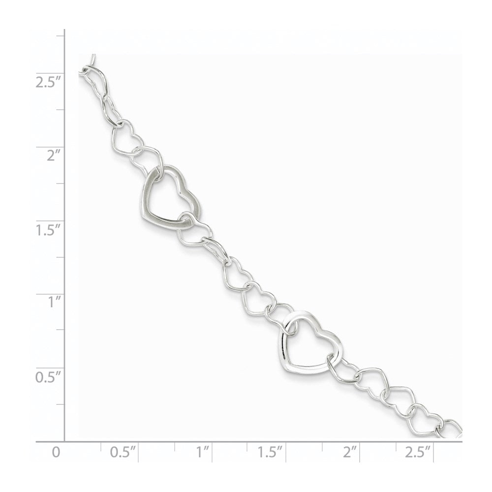 Sterling Silver Polished Fancy Link Heart Bracelet 7.5 inches