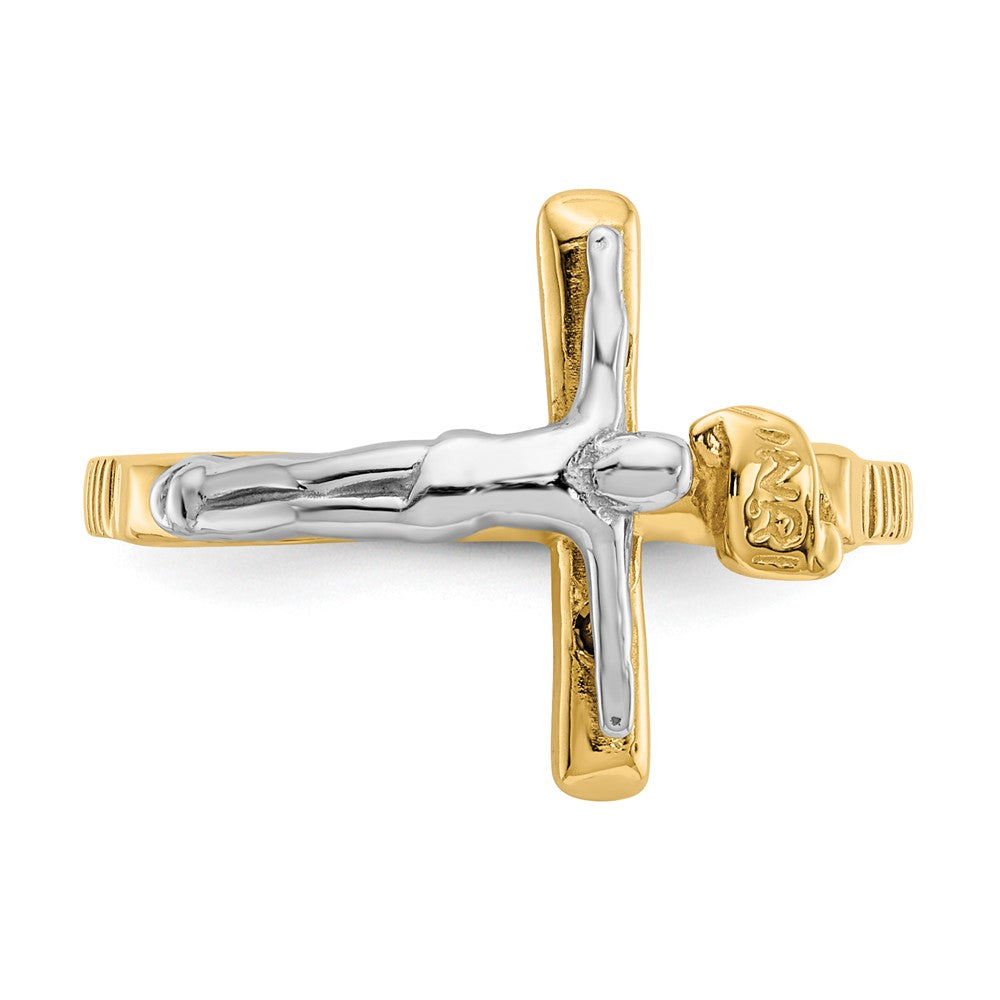 14k Two-tone Polished INRI Crucifix Ring Size 6.75