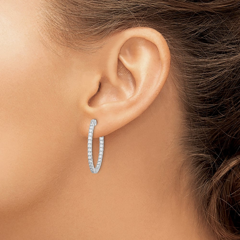 Sterling Shimmer Sterling Silver Rhodium-plated 36 Stone 1.7mm CZ In and Out Oval Hinged Hoop Earrings