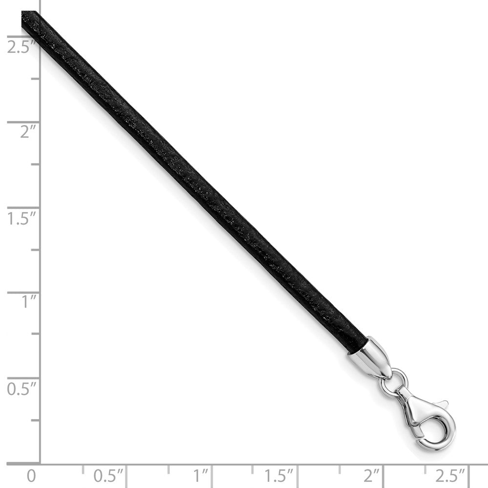 Sterling Silver Rhodium-plated 18inch 3mm Black Leather Necklace 18 Inches