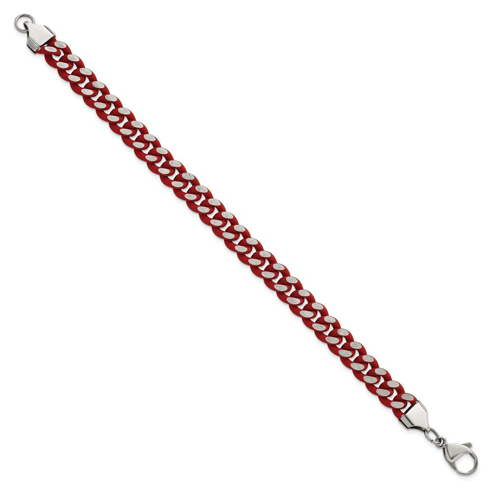 Chisel Stainless Steel Polished with Red Enamel and Rubber Coating 9mm 8.5 inch Curb Chain Bracelet 8.5 inches