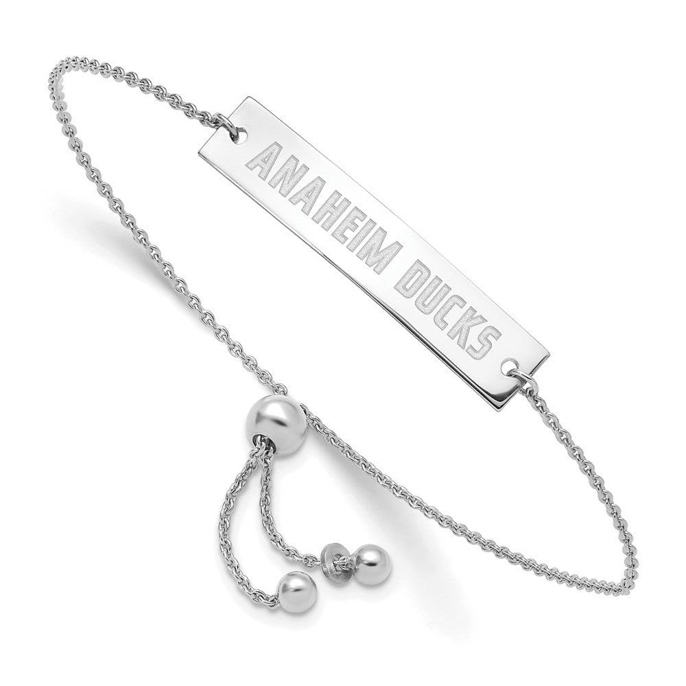 Sterling Silver Rhodium-plated NHL LogoArt Anaheim Ducks Small Bar Adjustable 9 inch Bracelet