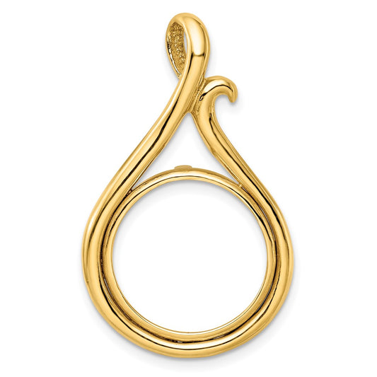 Wideband Distinguished Coin Jewelry 14k Polished Curled Teardrop 16.5mm Prong Coin Bezel Pendant