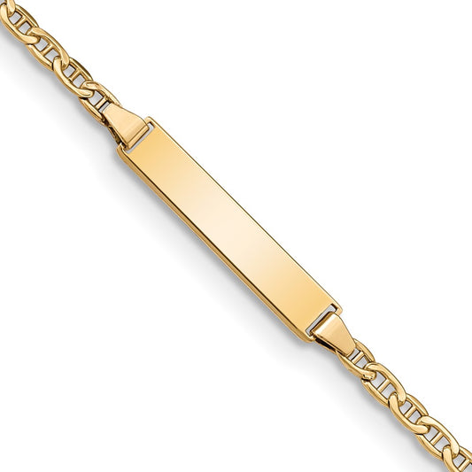 14k Semi-Solid Polished Anchor  ID Bracelet 5.5  inches