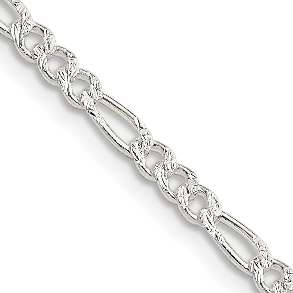 Sterling Silver 3mm Pav‚ Flat Figaro Chain 18 Inches