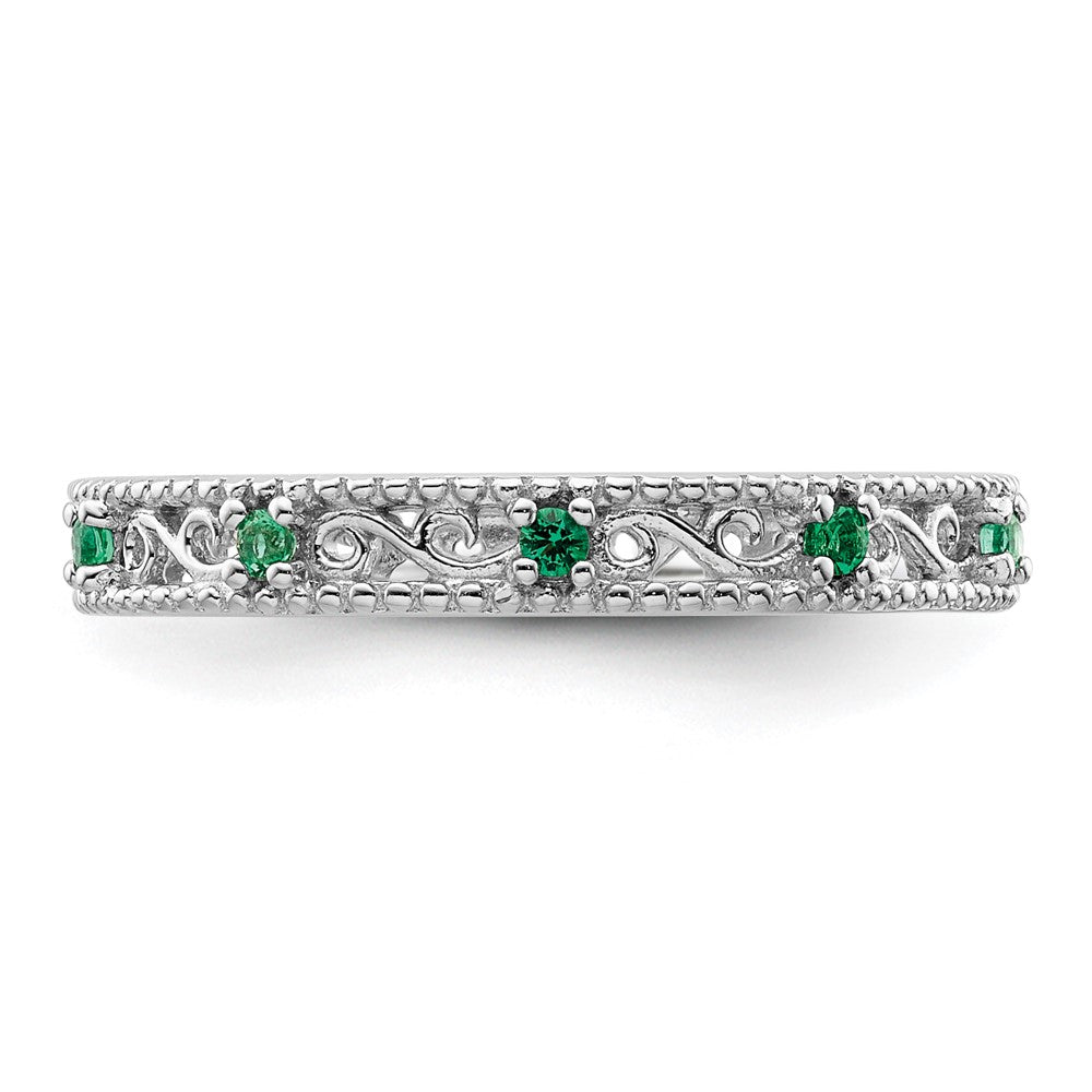 Sterling Silver Stackable Expressions Created Emerald Ring Size -6