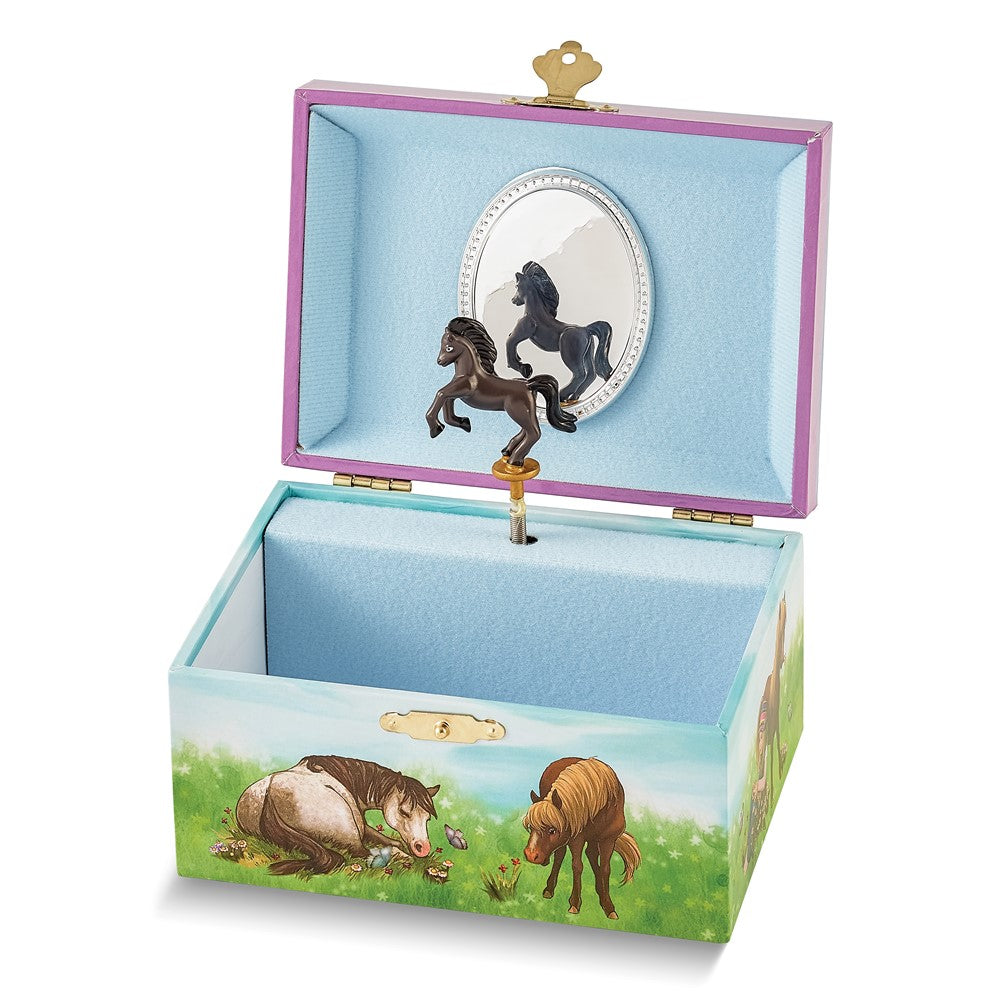 Children's Horse Themed Graphic Wrap with Mirror and Twirling Pony Music Box (Plays Clementine)