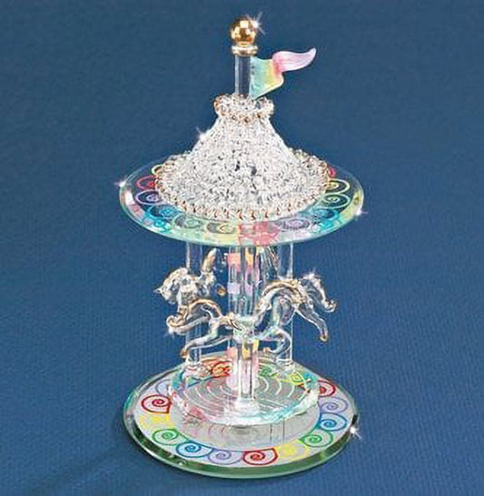 Glass Baron Handcrafted Glass Carousel Figurine with 22k Gold Accents QGM15133