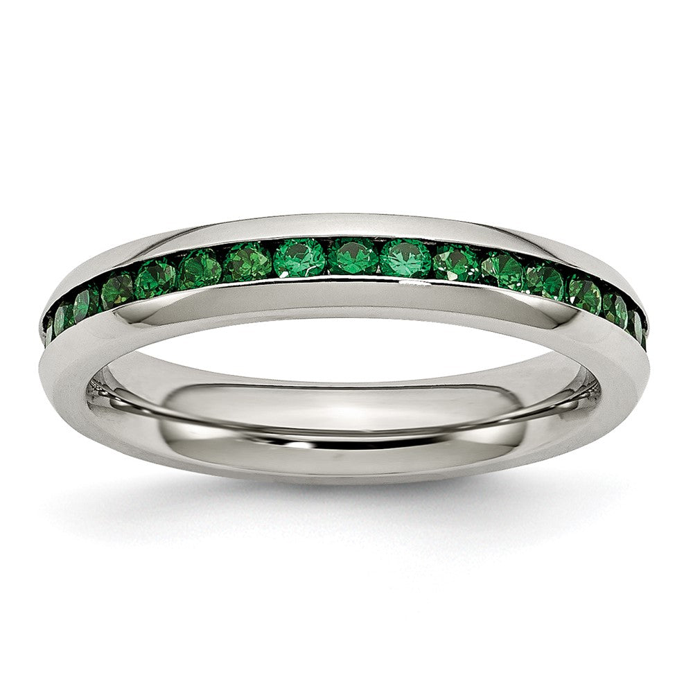 Stainless Steel Polished 4mm May Dark Green CZ Ring Size - 6