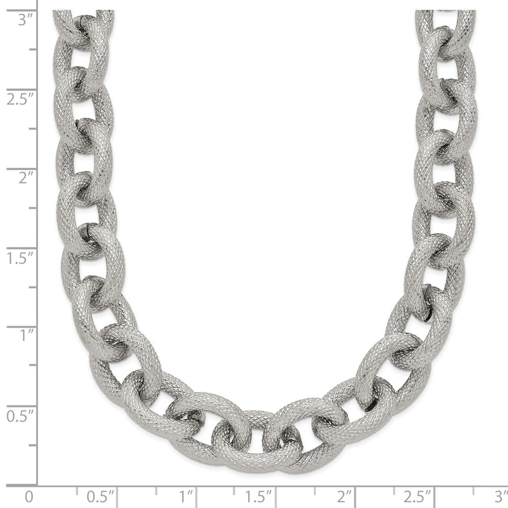 Stainless Steel Polished and Textured Link 16.5in Necklace
