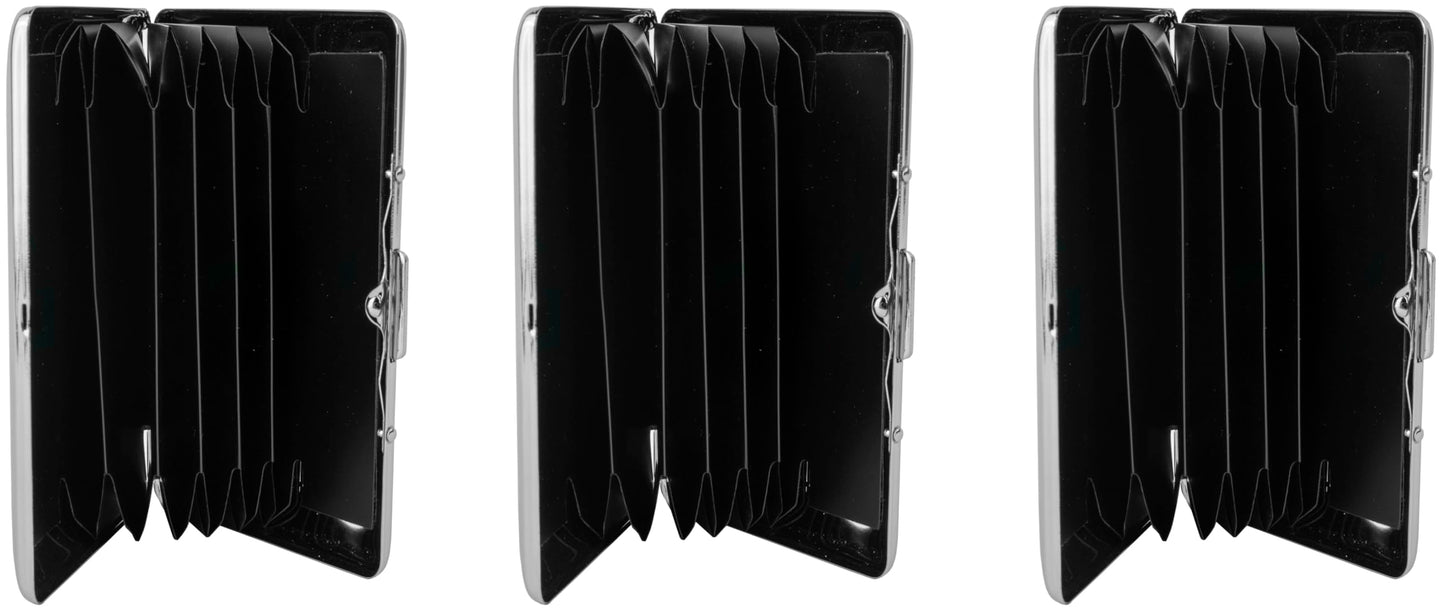 Set of 3 Chrome-Plated Credit Card Holders with Accordion Dividers (Silver Rings)