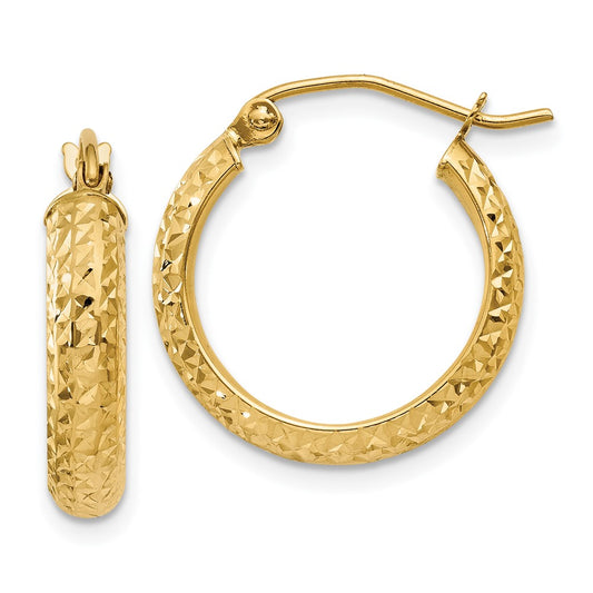 10K Diamond-cut 3.5x17mm Hollow Hoop Earrings