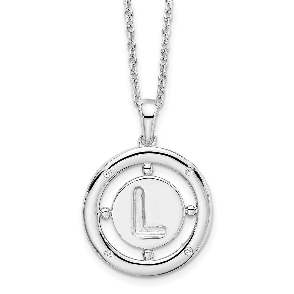 White Ice Sterling Silver Rhodium-plated 18 Inch Diamond Letter L Initial Necklace with 2 Inch Extender 18 Inches