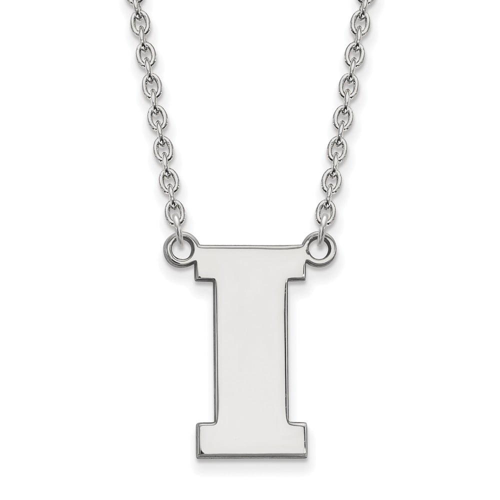Sterling Silver Rhodium-plated LogoArt University of Iowa Letter I Large Pendant 18 inch Necklace QSS069UIA-18