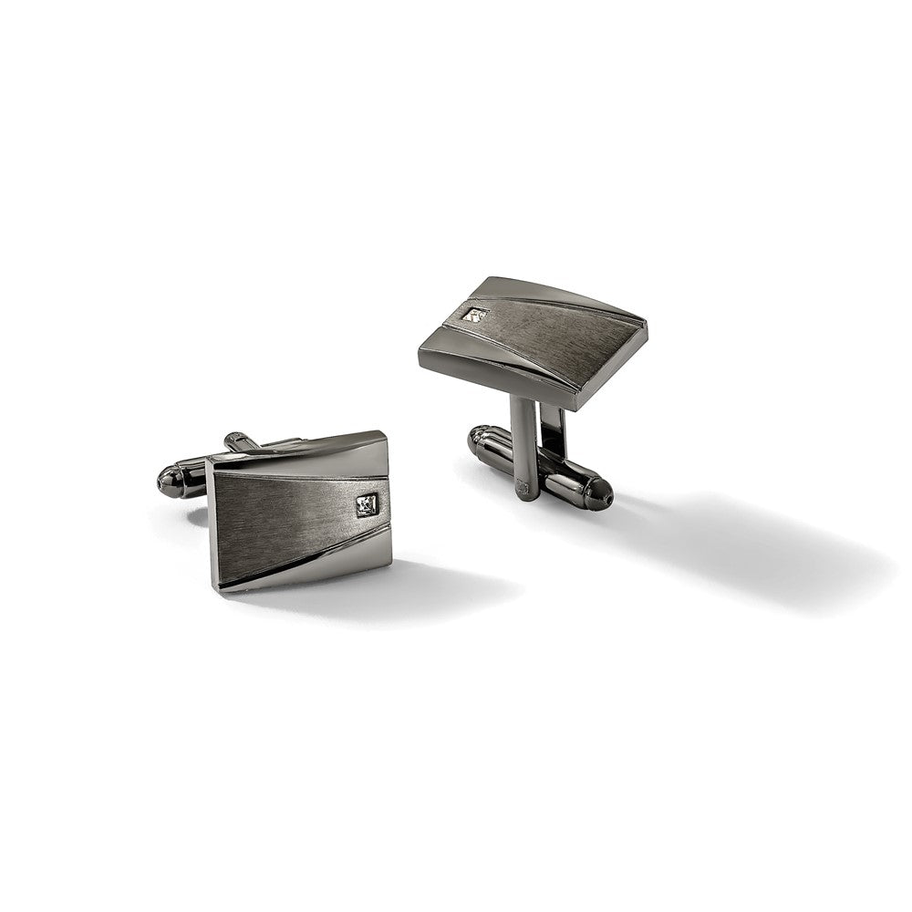 Chisel Stainless Steel Brushed and Polished Gunmetal IP-plated with CZ Rectangle Cuff Links