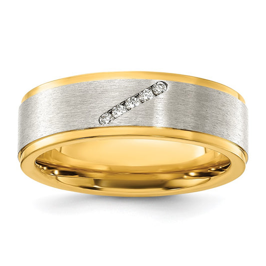 Titanium Polished Yellow IP-plated w/CZ Brushed Center 8.00mm Band Size - 10.5