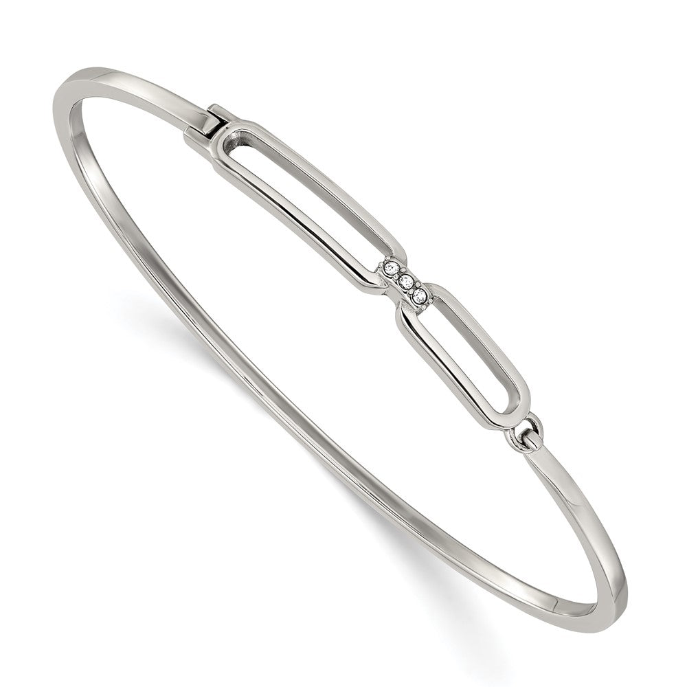 Chisel Stainless Steel Polished with Crystals 6.5 inch Hinged Bangle 6.5 inches