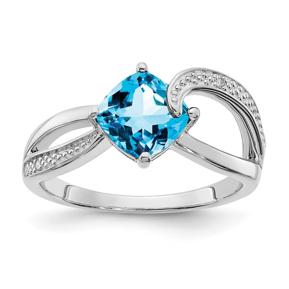 ANC Sterling Silver Blue Topaz & Diamond Ring