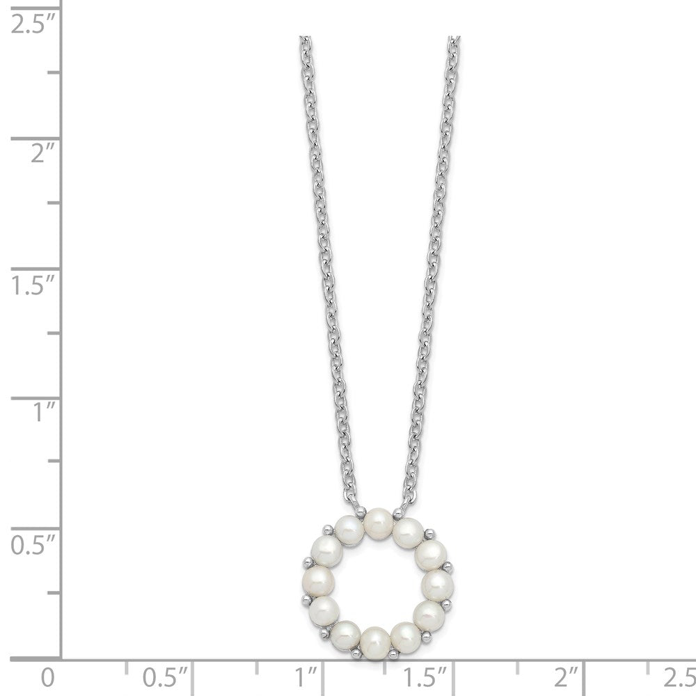 Sterling Silver Rhodium-plated 3-3.5mm White Button Freshwater Cultured Pearl 16 inch with 1.75 inch Extension Necklace 16 Inches