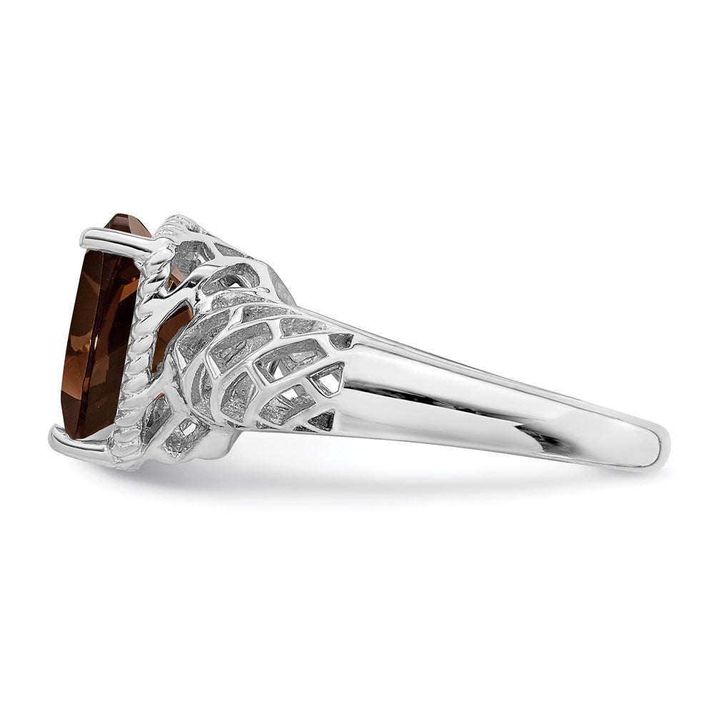 Sterling Silver Rhodium w/ Flash Gold-plate Smoky Quartz Ring