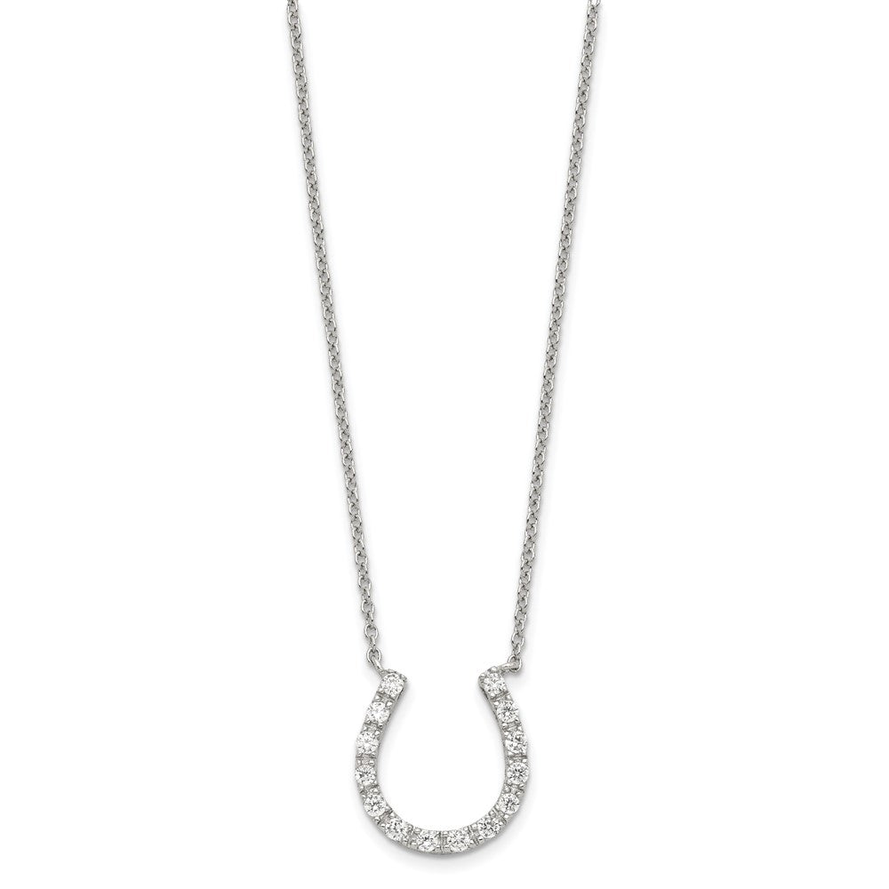 Sterling Silver Rhodium-plated CZ Horseshoe Necklace 16 Inches