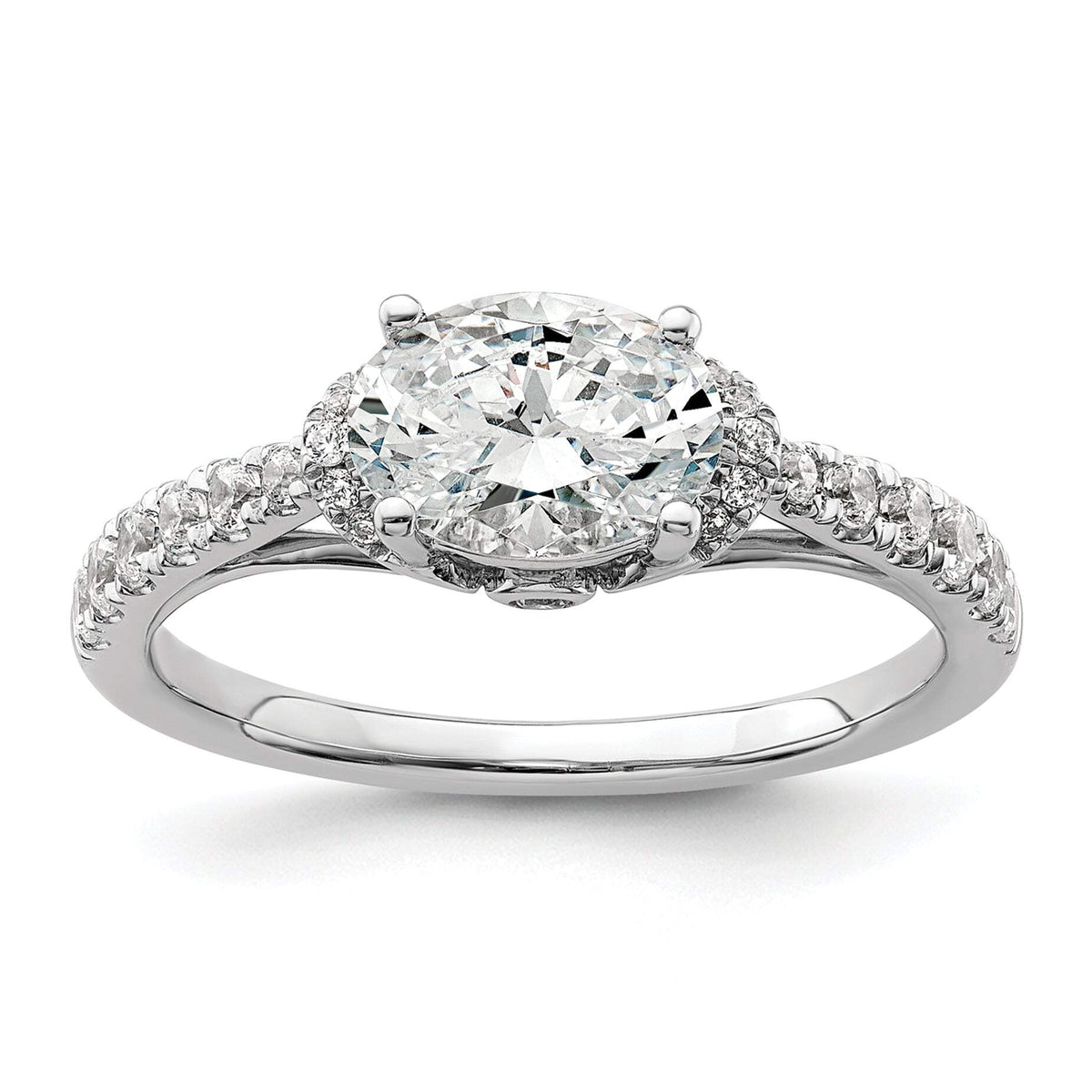 14k White Gold 1/3 carat Lab Grown Diamond VS/SI+ G+ 1 carat East-West Oval Center Semi Mount Engagement Ring
