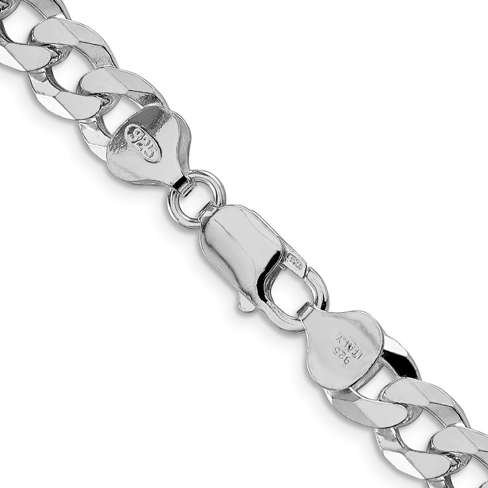 Sterling Silver Rhodium-plated 8.5mm Beveled Curb Chain 22 Inches