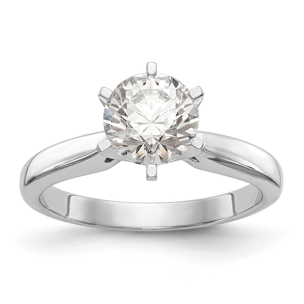 14k White Gold 1/2 carat Medium-Weight High Shoulder Airline Half-Round 6-Prong Round Solitaire Ring Mounting