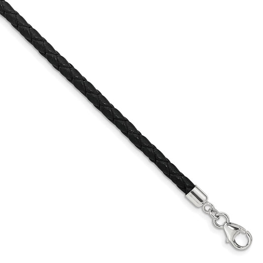 SS Reflections Black Leather Rh-plated 14in w/2in ext Choker/Wrap Bracelet 14 inches