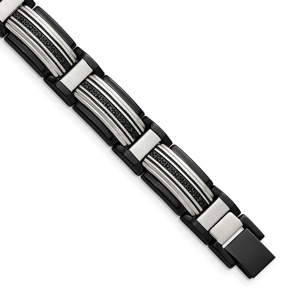 Stainless Steel Polished Black IP-plated with Black CZ 8.75in Bracelet 8.75 inches