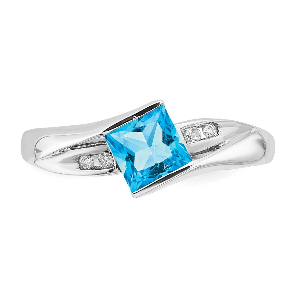 Sterling Silver 5X5 ANC Blue Topaz & Diamond Ring