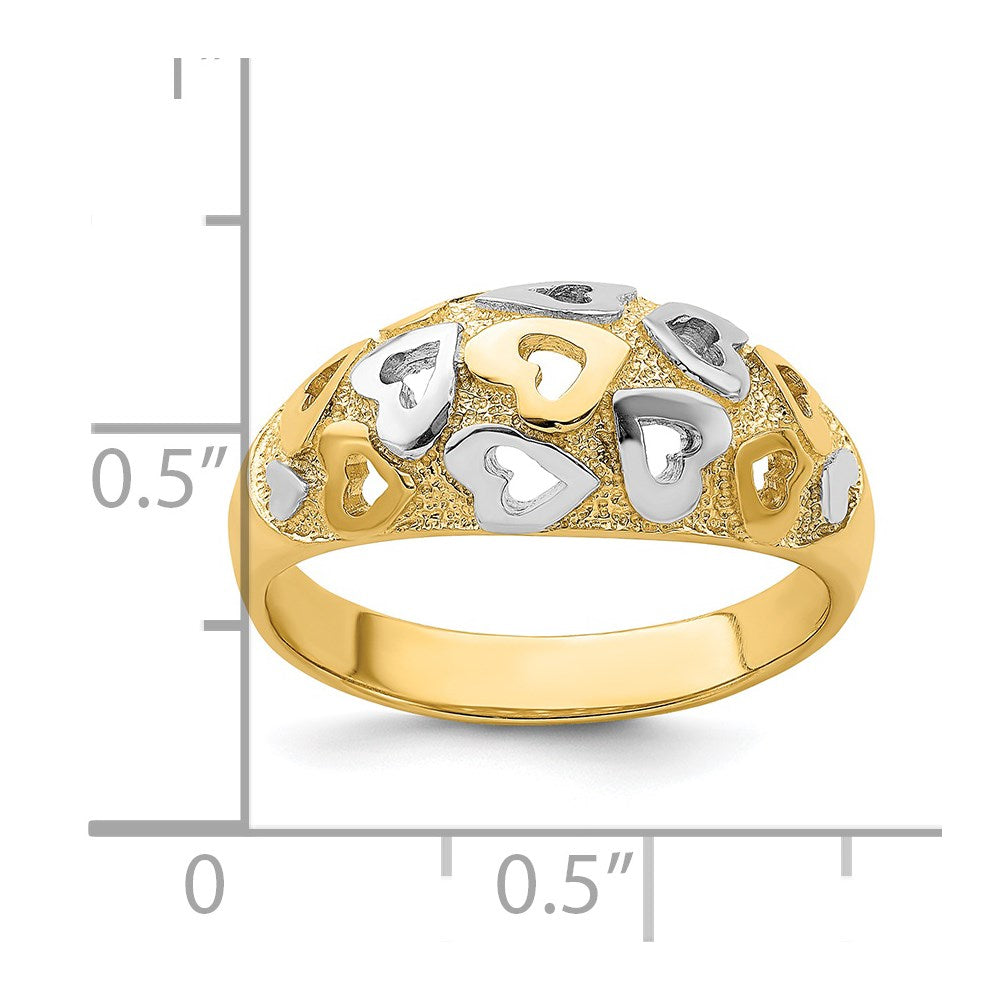 14k and Rhodium Hearts Dome Ring