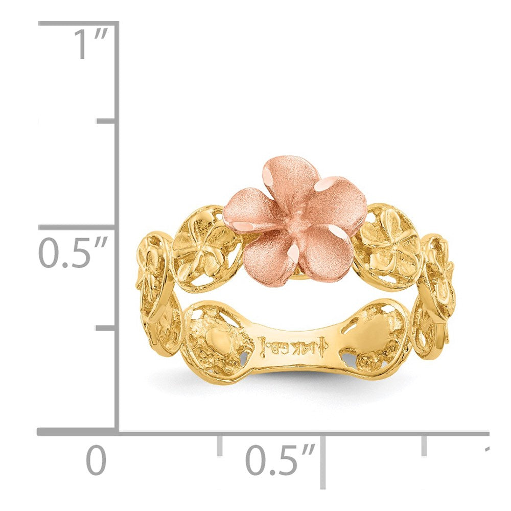 14k Yellow & Rose Gold Diamond-cut Plumeria Flower Ring Size 7