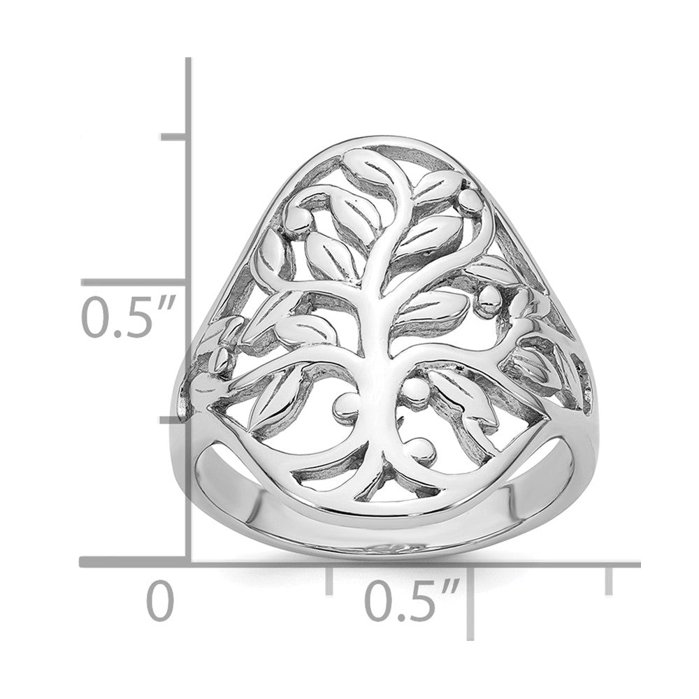Sterling Silver Rhodium-plated Polished Fancy Tree Size 6 Ring