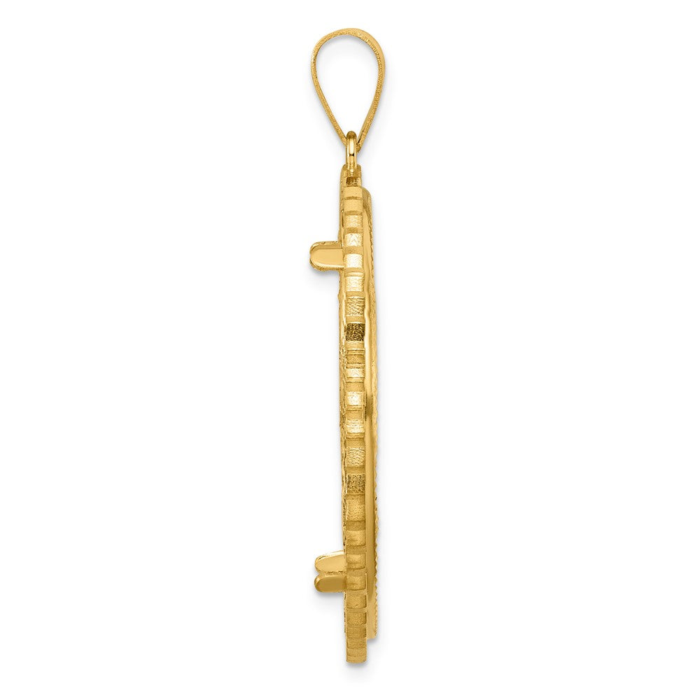 14k Diamond Cut Poly Edge with 32.0mm Prong Coin Bezel Pendant