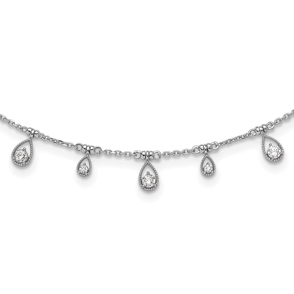 Sterling Shimmer Sterling Silver Rhodium-plated CZ 19 Stone 19 Teardrop Stations 14 inch with 2 inch extender Necklace 14 Inches