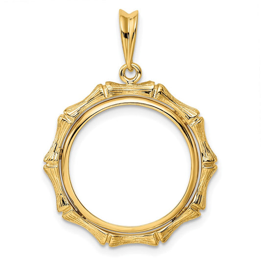 Wideband Distinguished Coin Jewelry 14k Polished and Textured Bamboo 18.0mm Prong Coin Bezel Pendant