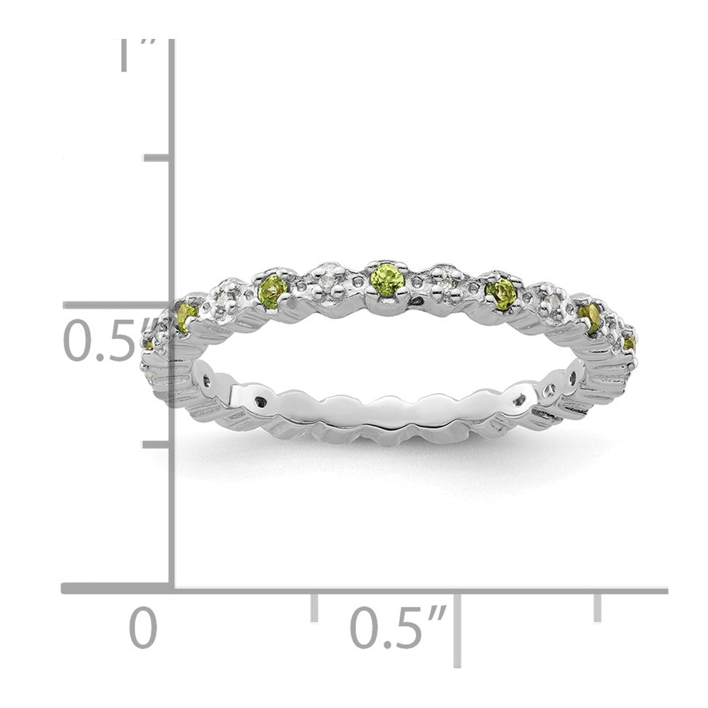 Sterling Silver Stackable Expressions Peridot & Diamond Ring Size -7