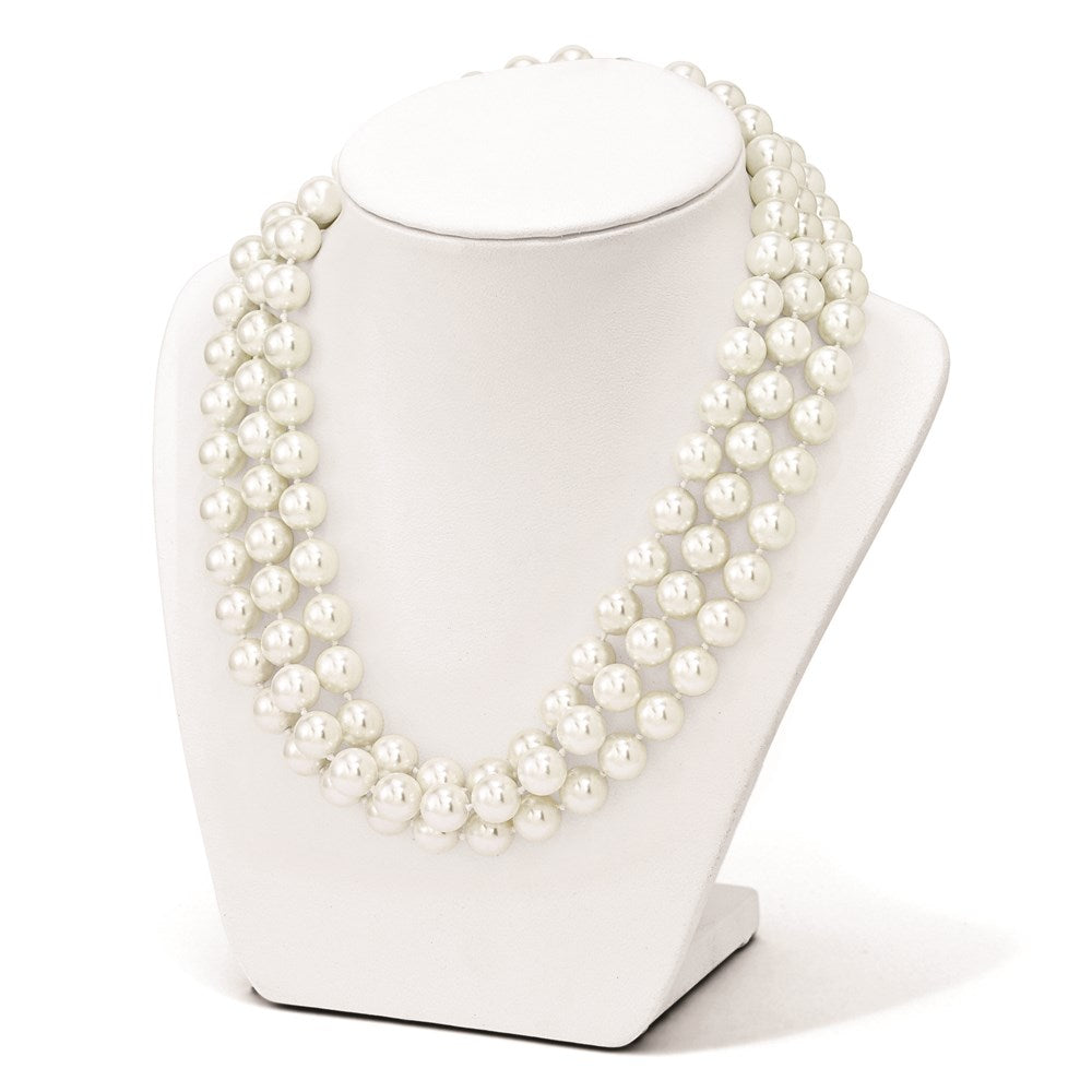 Majestik Sterling Silver Rhodium-plated 3 Row 10-11mm White Imitation Shell Pearl Hand-knotted Necklace 18 Inches