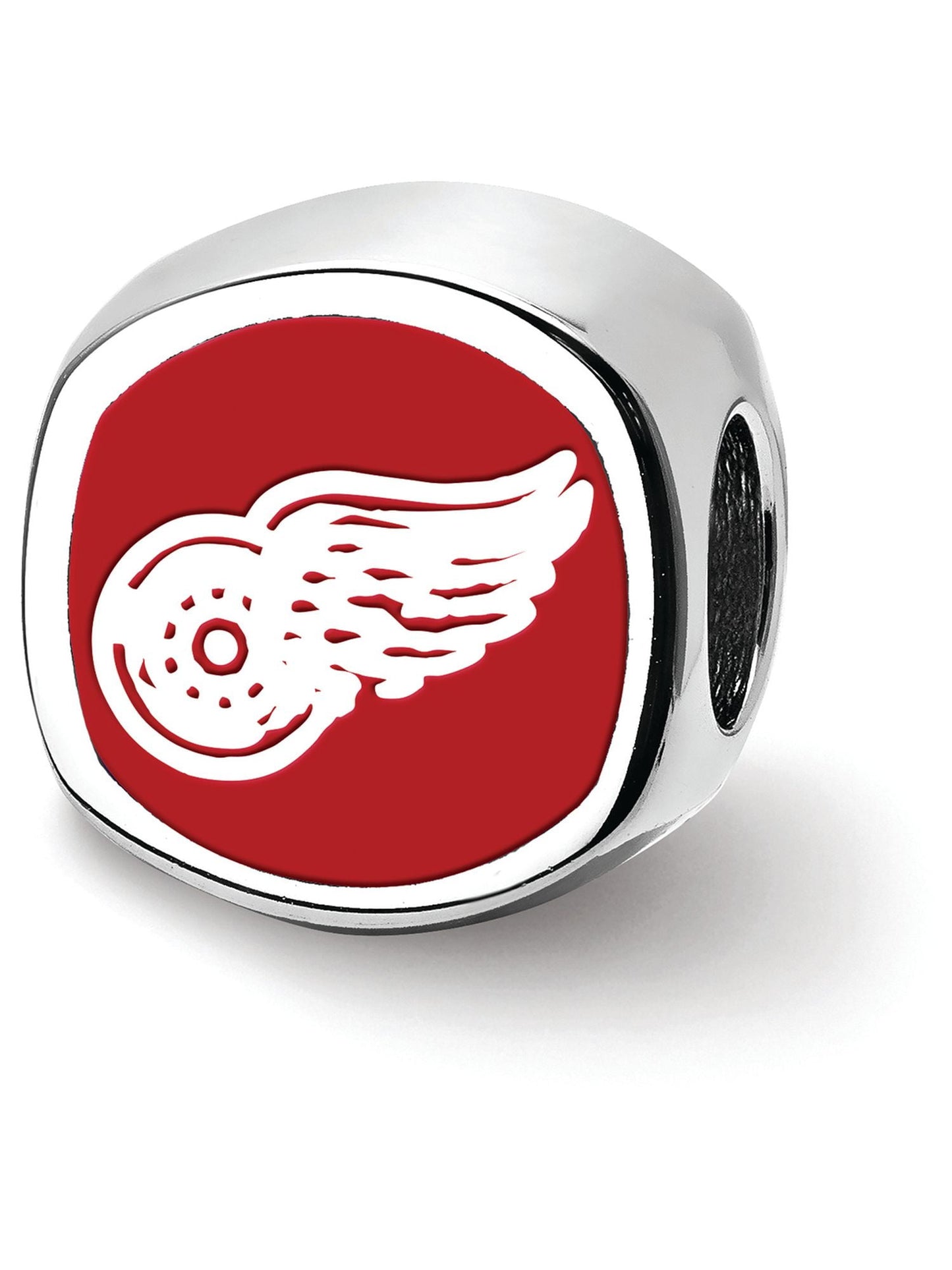 Sterling Silver Rhodium-plated NHL LogoArt Detroit Red Wings Double Logo Enameled Bead