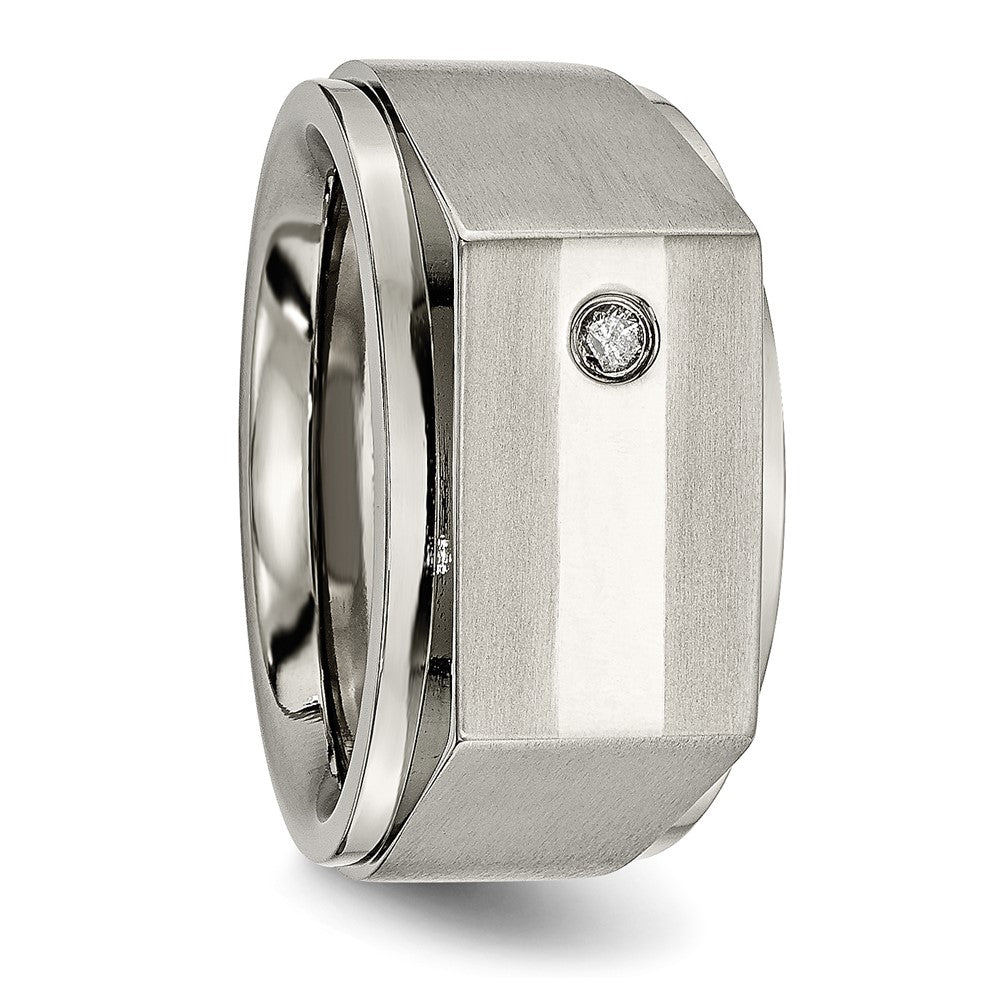 Titanium Satin and Polished 1/20ct Diamond Signet Band Size - 10.5